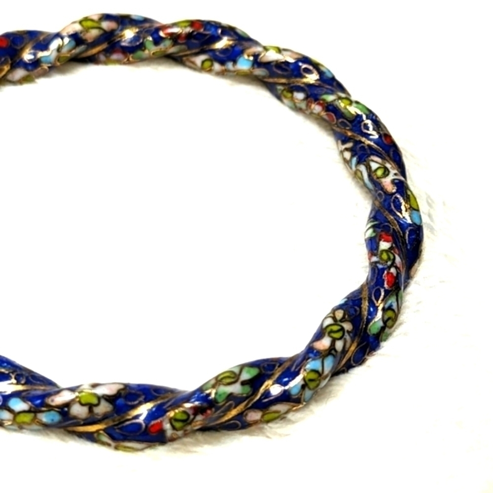 Vintage Rare Chinese Cloisonne Enamel Twisted Floral Bangle Bracelet - Picture 2 of 13